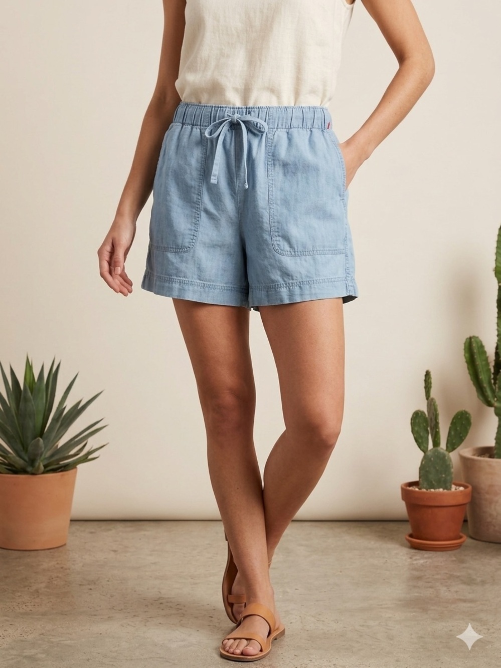 Women’s Boutique Light Blue Tencel Lightweight Pull-On Denim Shorts Size Large